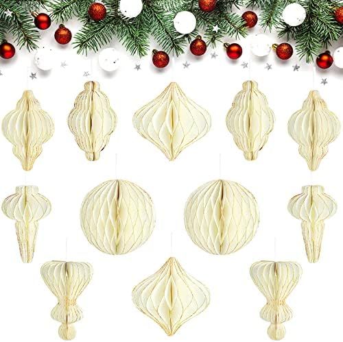 12 Pcs Christmas Paper Honeycomb Balls Party Pom Poms Glitter Design Special-Shaped Decorative Pa... | Amazon (US)
