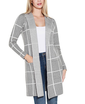 Belldini Women's Hooded Windowpane Plaid Coatigan Sweater - Macy's | Macy's