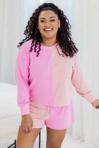 To The Moon And Back Pink Splice Colorblock Pajama Top | Pink Lily