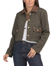 Knit Jacquard Jacket With Faux Leather Collar | Midweight Jackets | Marshalls | Marshalls