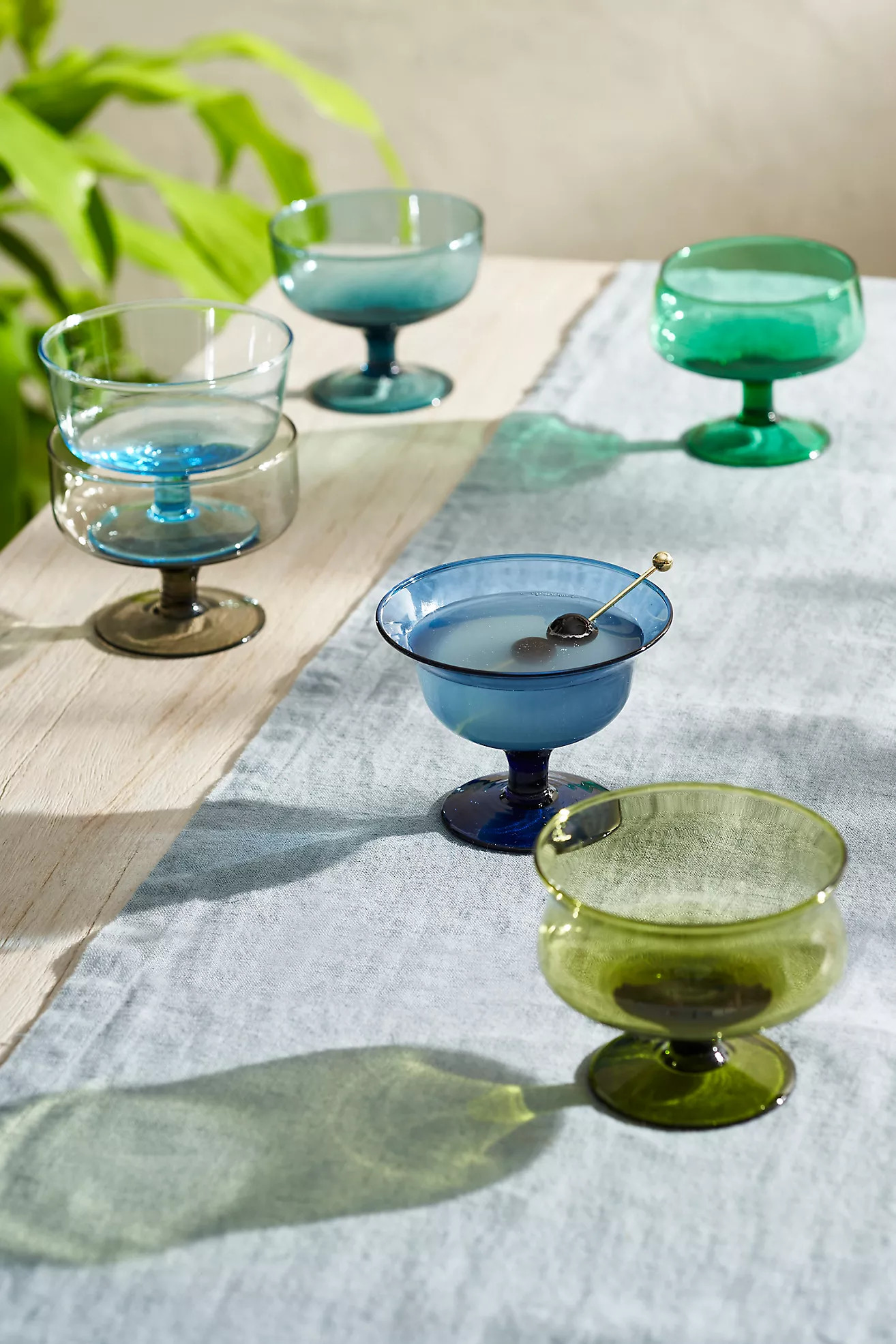 Footed Glass Coupes, Set of 6 Greens + Blues | Anthropologie (US)
