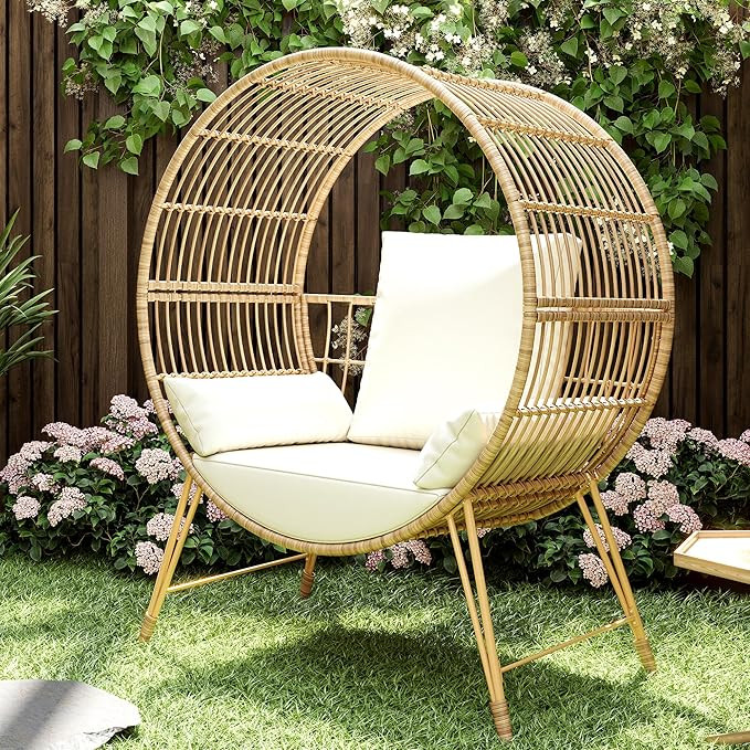 Brafab Outdoor Egg Chair, Oversized Wicker Patio Chairs with 6.69'' Cushions, 350LBS Capacity, In... | Amazon (US)