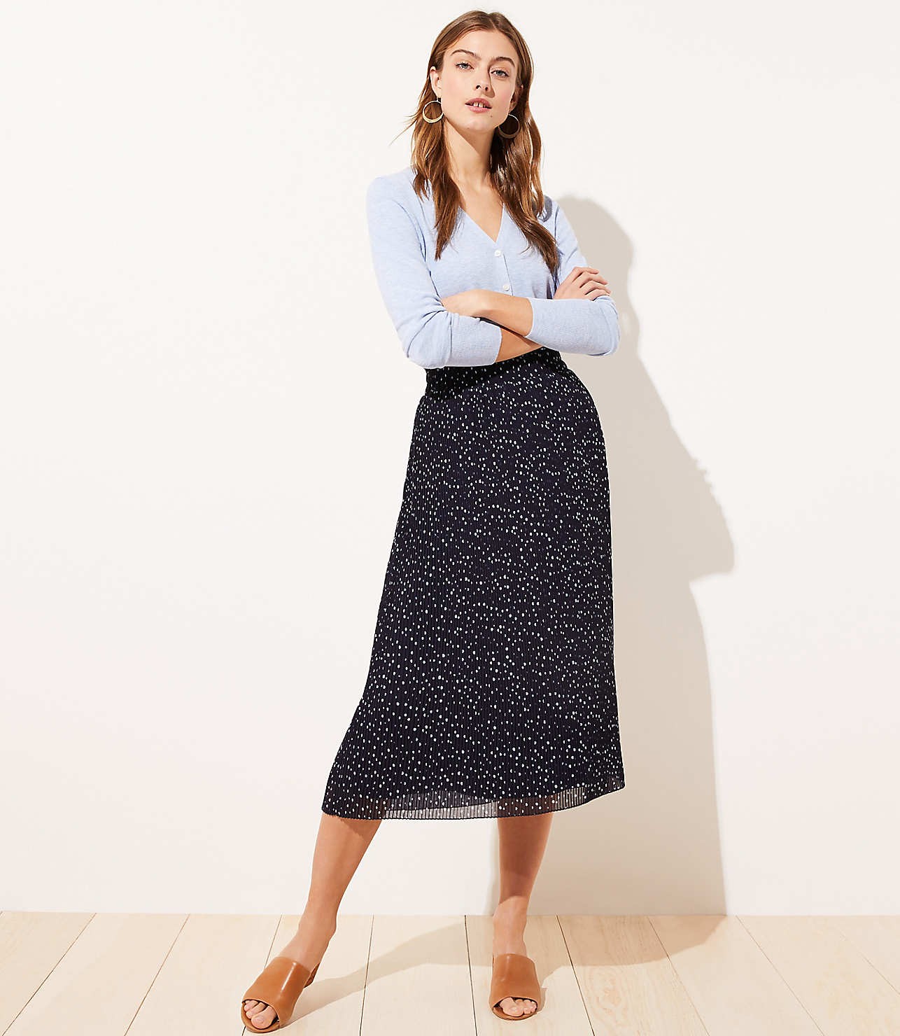 Dotted Pleated Midi Skirt | LOFT | LOFT