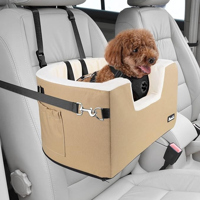 SlowTon Dog Car Seat for Small Dog, Elevated Lookout Booster Seat with Cushion and Safety Belt, C... | Amazon (US)