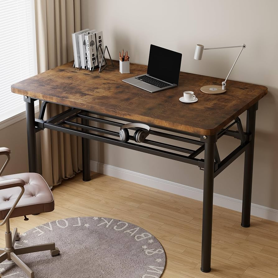 Folding Computer Desk with Storage Rack, 31.5 inch Foldable Desk for Small Spaces, Wood Table for... | Amazon (US)