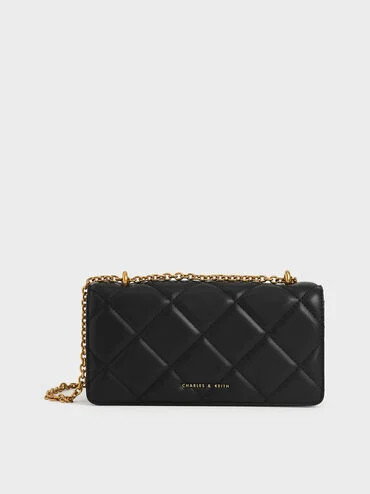 Black Paffuto Chain Handle Quilted Long Wallet | CHARLES & KEITH UK | Charles & Keith UK