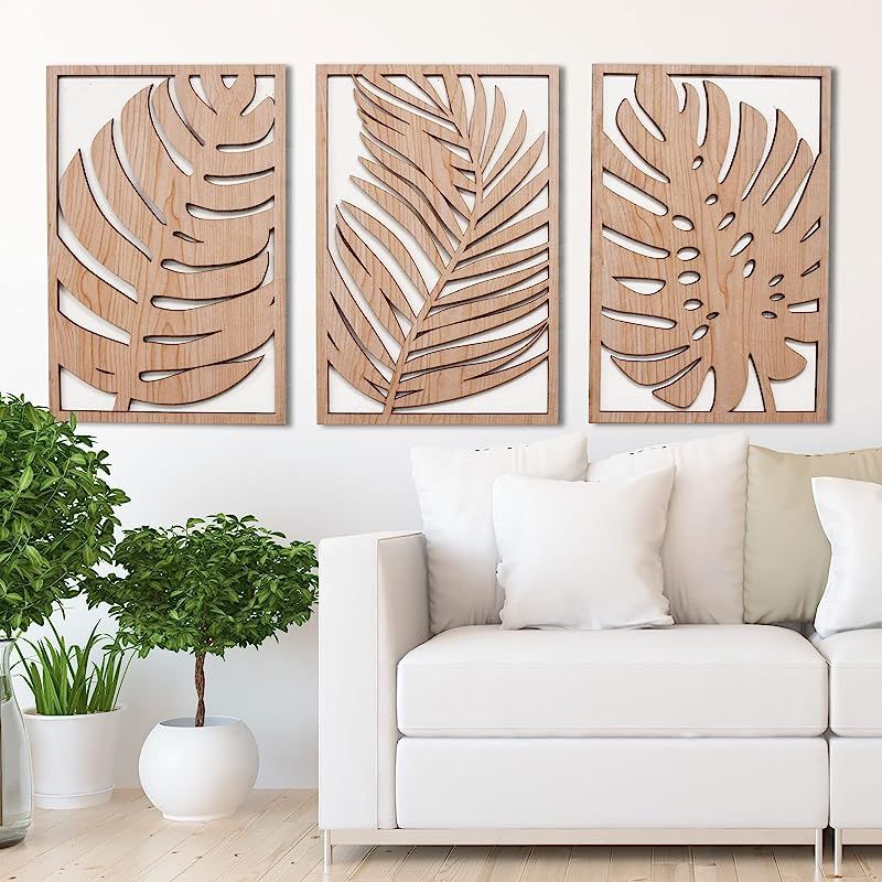 Leaves Wood Wall Art Panels Set of 3 Tropical Monstera Leaf Wall Decor, Boho, Modern Farmhouse | Amazon (US)