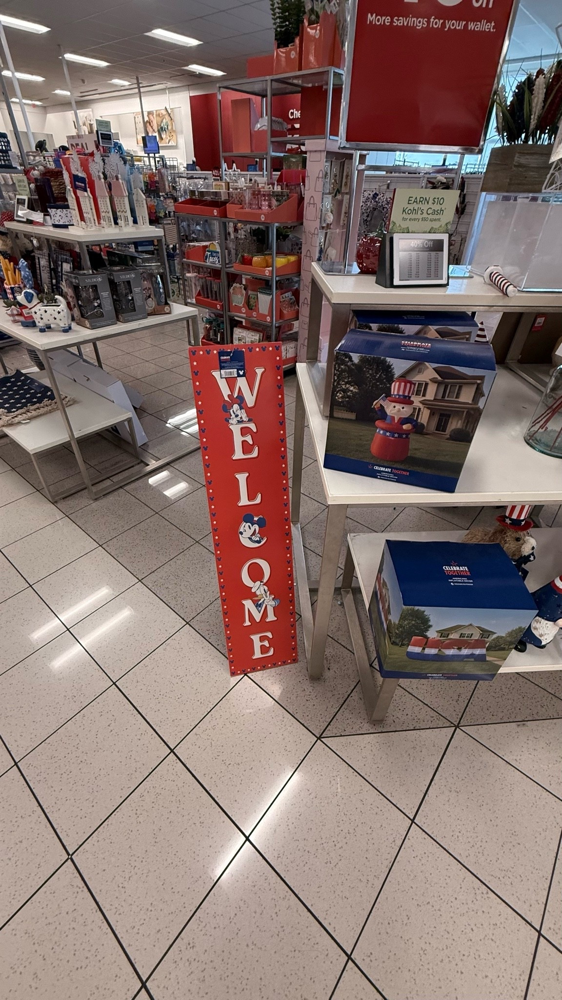 @Kohl's Disney Mickey Mouse Patriotic Welcome Porch Sign

This Mickey patriotic porch leaner is the most fun thing I’ve seen all season and she needs to be on every front porch this 4th of July 🇺🇸🐭✨ The red background with Mickey graphics and heart dot border is so festive and playful — it’s giving Disney adult summer and I am fully here for it. Also spotted: patriotic inflatables in the background because Kohl’s is not playing around with the holiday decor this year.

#kohlsfinds #kohlshome #disneydecor #mickeymouse #patrioticdecor #4thofjulydecor #porchleaner #porchsign #frontporchdecor #welcomesign #fourthofjuly #july4thdecor #redwhiteandblue #disneyadult #outdoordecor #holidaydecor #ltkhome #ltkfinds #ltkseasonal #ltksalealert