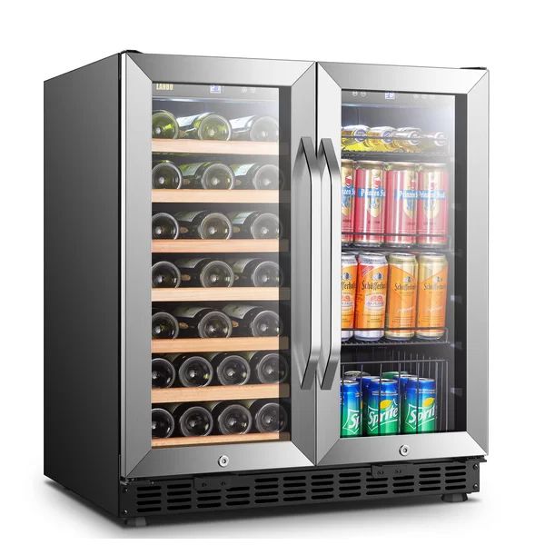 Lanbo Freestanding Refrigeration 29.5'' 33 Bottle and 70 Can Dual Zone Wine & Beverage Refrigerat... | Wayfair North America