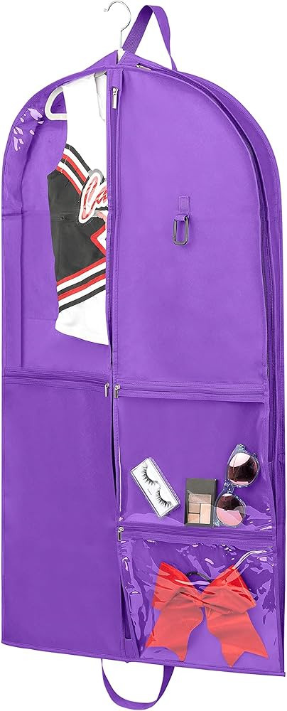 40 Inch Garment Bag with PVC Pouches- Elite Purple Garment Bag for Dancers Cheerleaders Costumes ... | Amazon (US)
