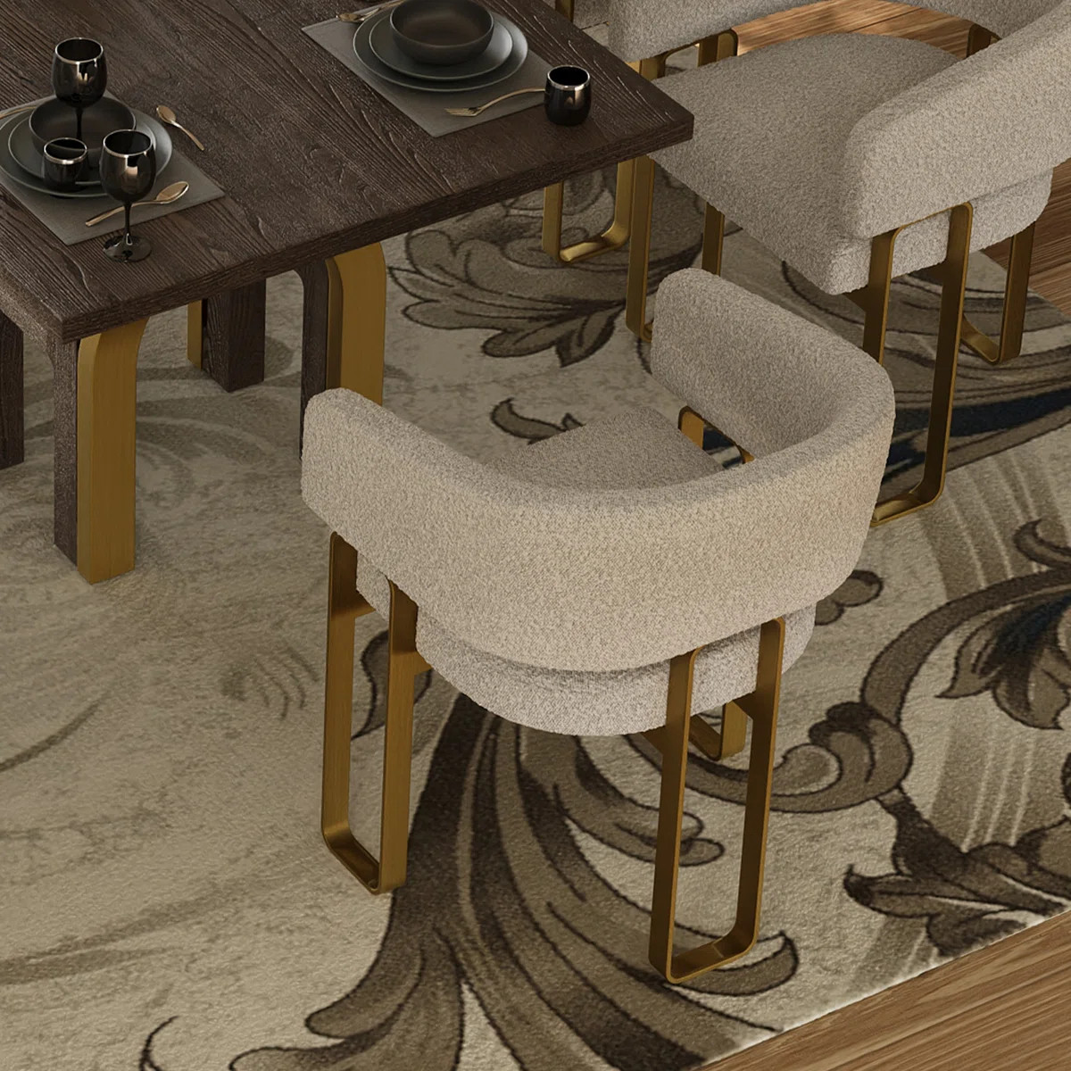 Boucle Dining Chair, Off White Barrel Dining Chairs With Arms, Luxury Dining Room Chair With U-Sh... | Wayfair North America