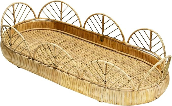 Rattan Decor Tray, Handmade in Bohemian Style, Oval with Four Corners | Amazon (US)