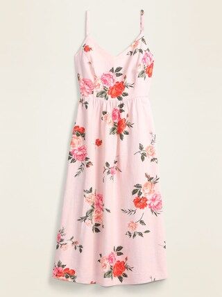 Floral Linen-Blend Fit & Flare Midi Sundress for Women | Old Navy (CA)