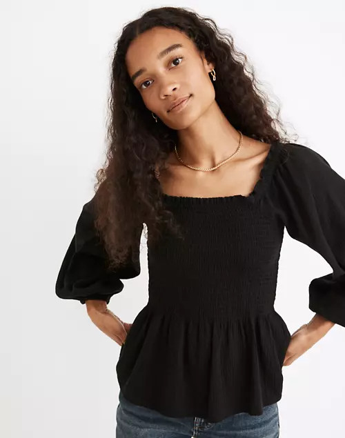 Lucie Smocked Peplum Top | Madewell