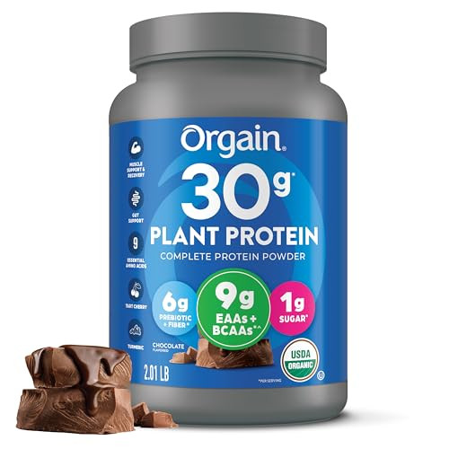 Orgain Organic 30g Vegan Protein Powder, Chocolate 9g EAAs + BCAAs, Plant Protein, 6g Prebiotic + Fiber, 1g Sugar, Pre-Workout, Muscle Support + Recovery - 2.01lb (Packaging May Vary) | Amazon (US)