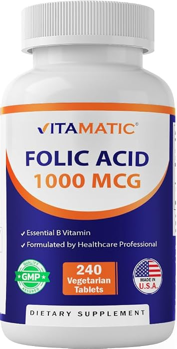 Vitamatic Folic Acid 1000 mcg \u2013 Essential Vitamin B9 for Healthy Pregnancy, Immune, and Nerv... | Amazon (US)
