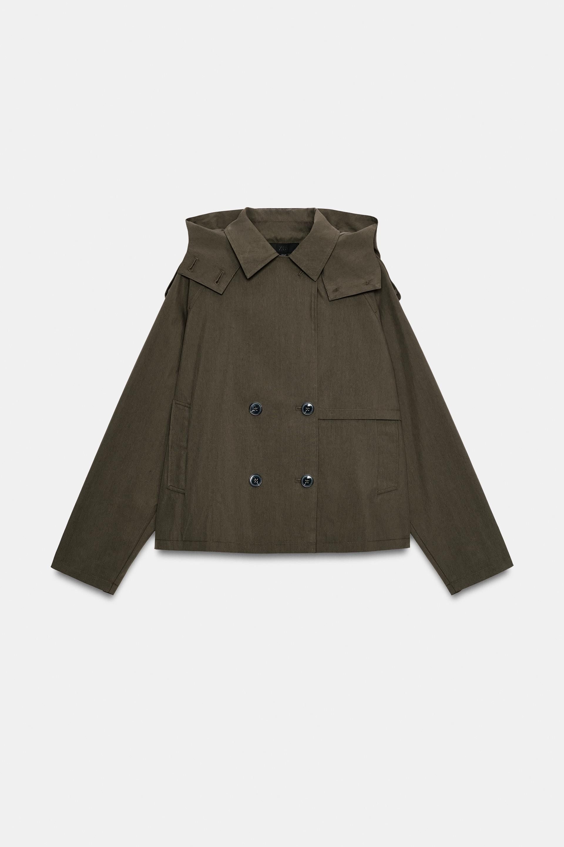 Zara - Short Coat With Bouclé Scarf - Women - Dark Gray - Women | Zara US