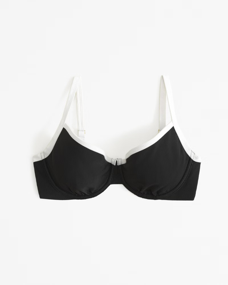 Abercrombie & Fitch Women's Curve Love 90s Clean Underwire Bikini Top in Black & White - Size L | Abercrombie & Fitch (US)