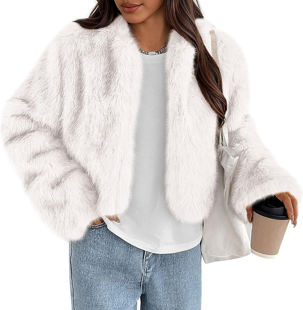 PRETTYGARDEN Womens 2025 Winter Coats Fluffy Cropped Faux Fur Jacket Long Sleeve Open Front Shagg... | Amazon (US)