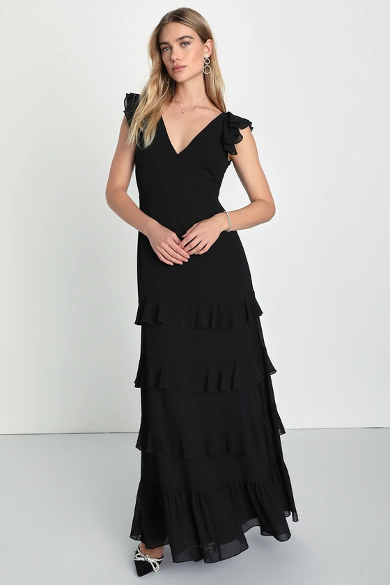 Exquisite Charm Black Backless Ruffled Tiered Maxi Dress | Lulus (US)