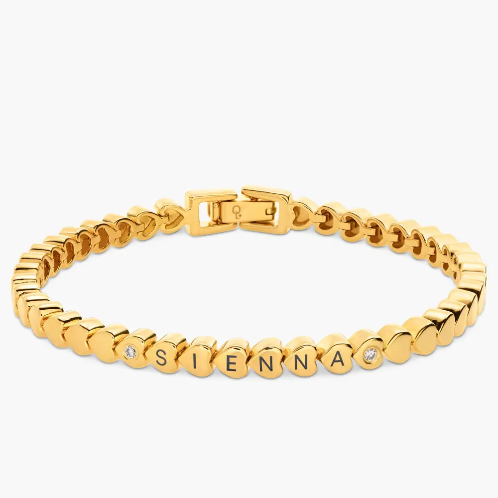 Engraved Dotted Heart Bracelet with sparkling stones - Gold | Oak & Luna (US)