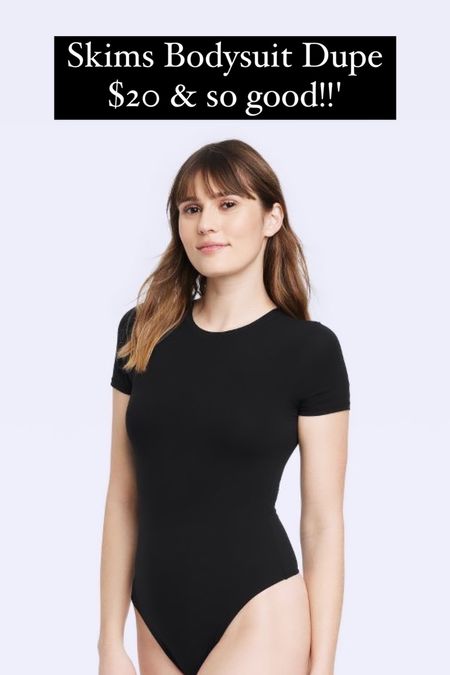 Skims Dupe $20
Skims Fits Everybody T-shirt bodysuit dupe
Comes in several colors 
* I finally found these in store today and they are excellent quality 
Black bodysuit 
Orange bodysuit
Nude bodysuit
Thong bodysuit 

#LTKworkwear #LTKcurves #LTKunder50