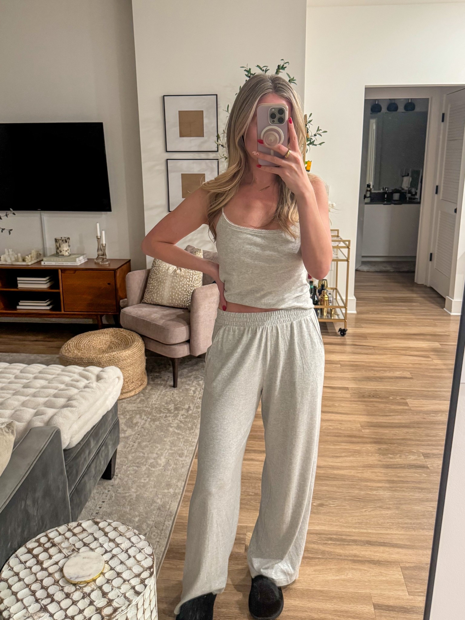 Super soft lounge set from A&F - I’m wearing a small in the top and the bottoms. I’m 5’7” and the pants are long enough! @Abercrombie and Fitch 

#LTKSaleAlert #LTKmorningroutine #LTKdayinmylife