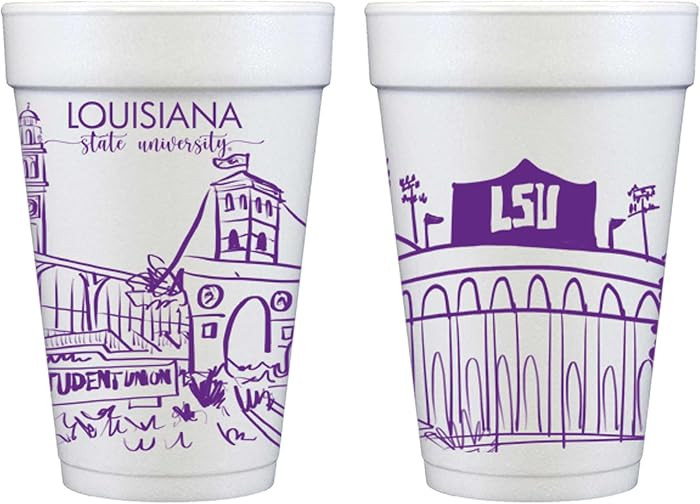 Louisiana State University (LSU,Baton Rouge) Campus Skyline Foam Disposable Cups 10 Pack - Dispos... | Amazon (US)
