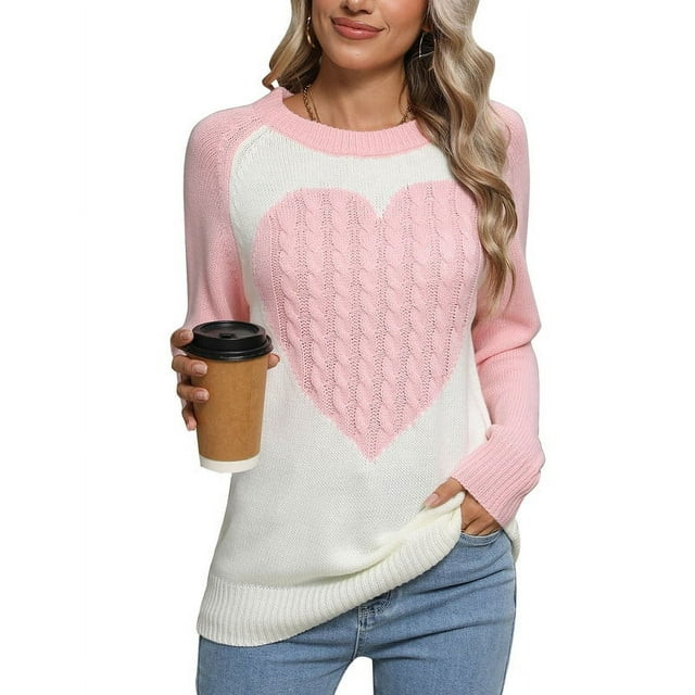 Heart Sweaters for Women Valentine's Day Color Block Splicing Casual Loose Cute Pullover Sweater ... | Walmart (US)