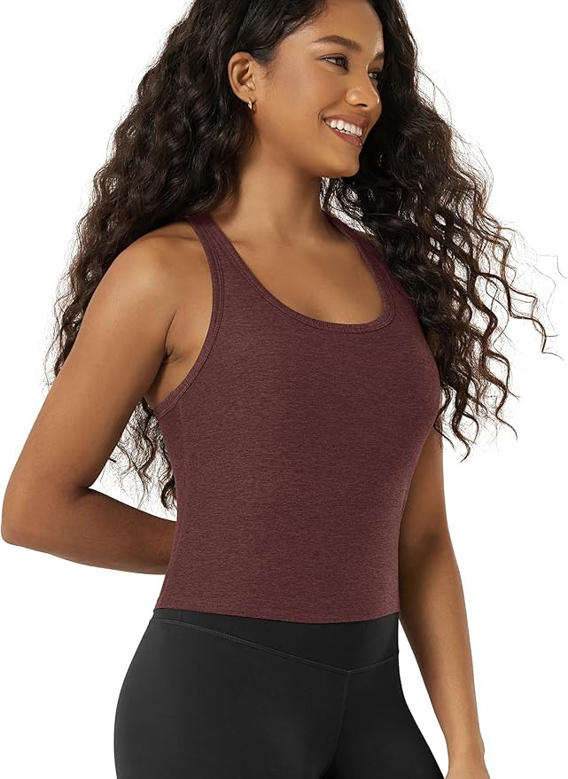 ODODOS Performance Racerback Crop Tank with Built-in Bra for Women, Ultra Soft odSTRATUM Tech, Li... | Amazon (US)