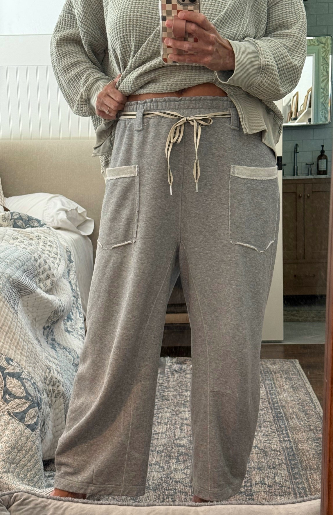 Free people dupe 
Cozy pants 

#LTKFindsUnder50 #LTKOver40 #LTKStyleTip