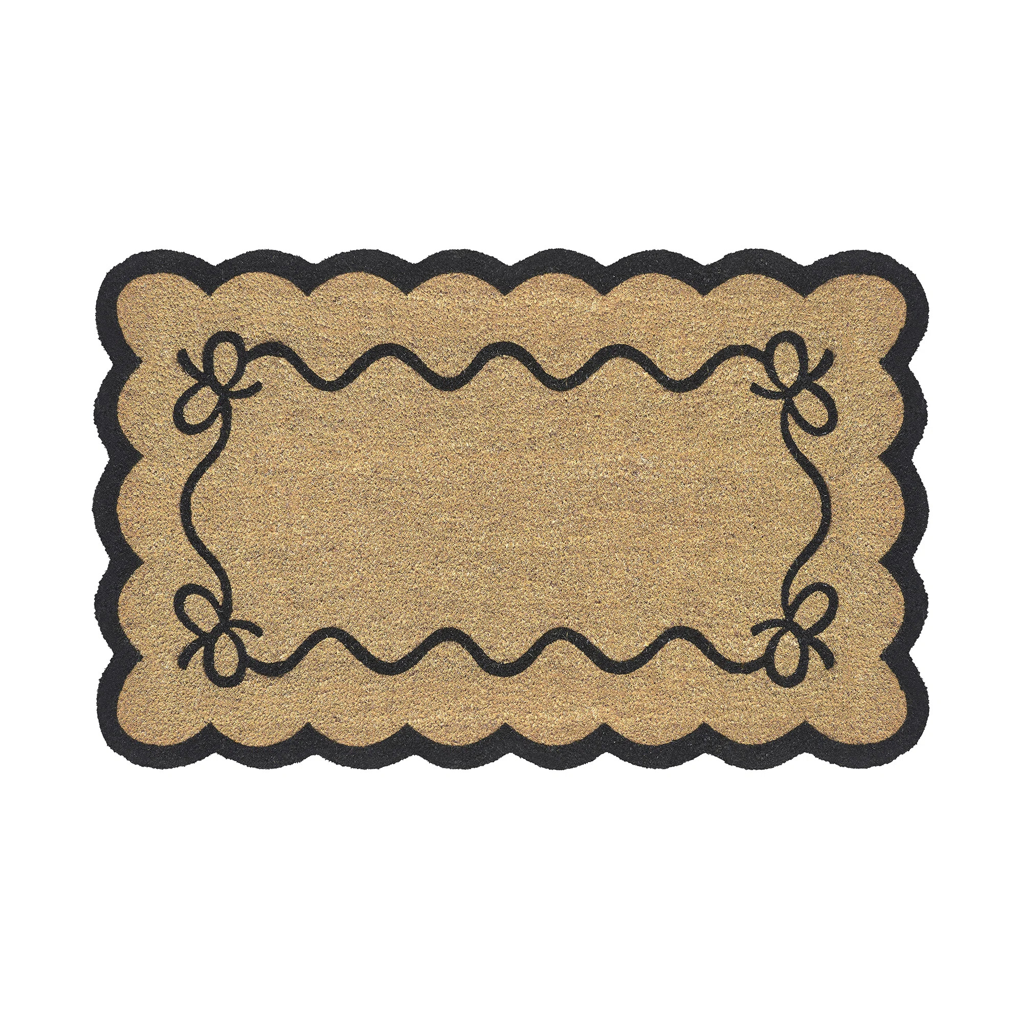 Home Black Bow Scalloped Edge Coir Outdoor Doormat | Wayfair North America