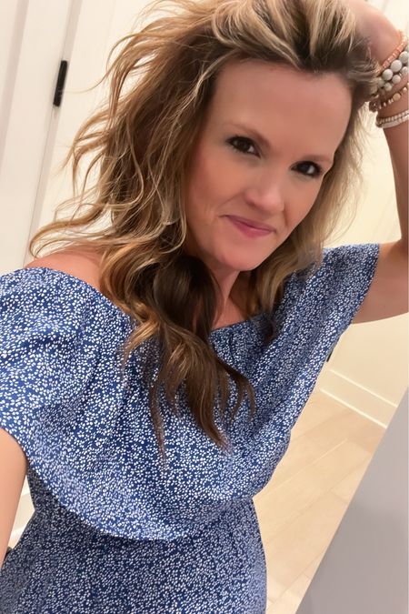 Maternity off shoulder blue floral dress from Amazon! Loved this for date night or dinner out on our beach vacay! Wedding guest country concert dress sandals earrings bracelets stack pendant necklaces affordable jewelry accessible fashion finds lipstick color is raisin by Ulta 

#LTKbump #LTKstyletip #LTKbeauty