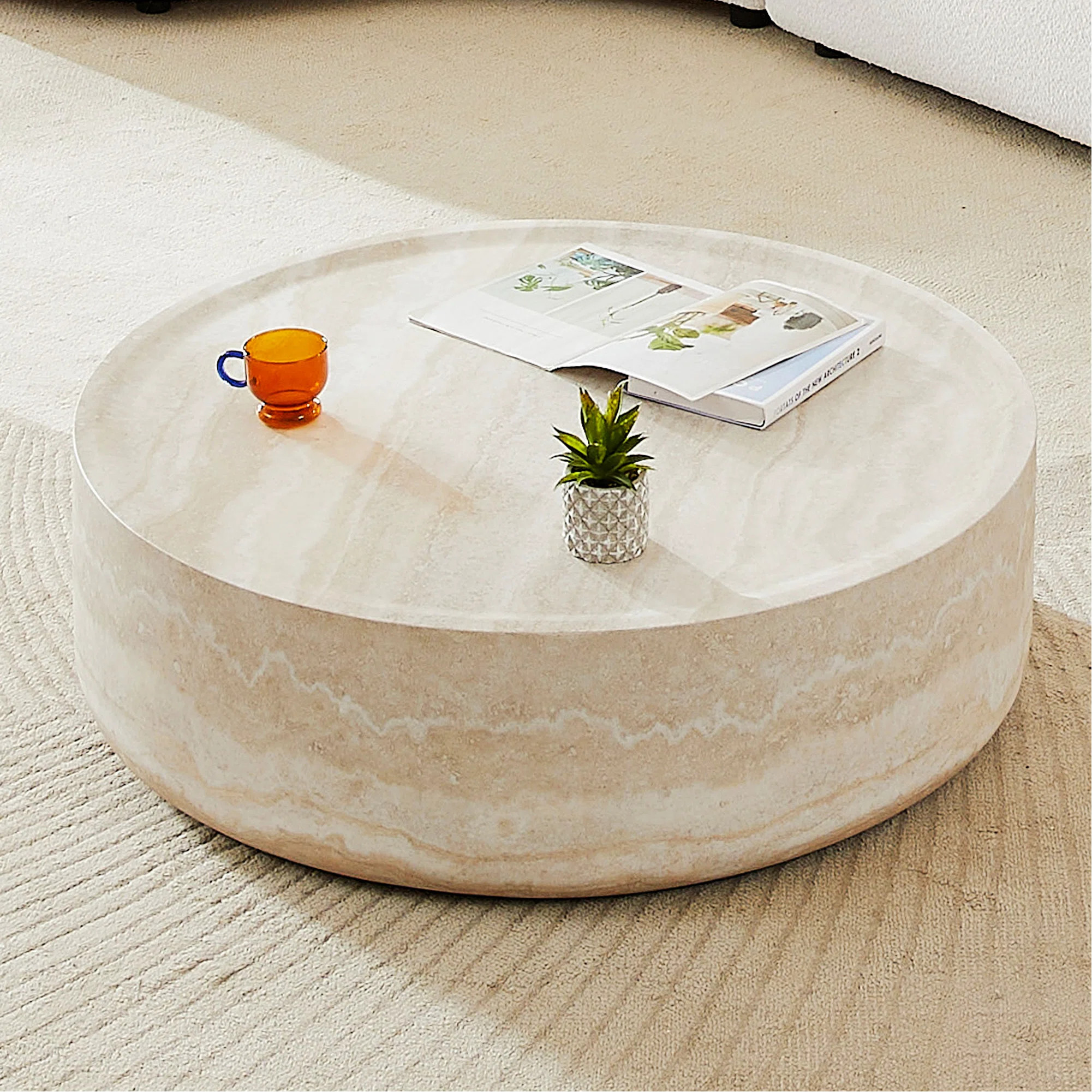 Vozelle Black Marble Round Coffee Table,Simple Modern Center Cocktail Table for Living Room offic... | Wayfair North America