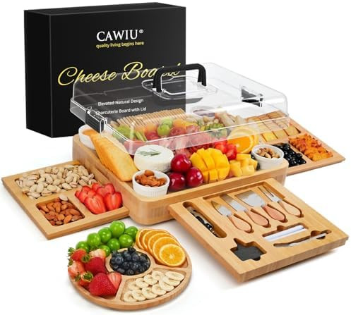 Charcuterie Board with Lid – Large Bamboo Cheese Board Set with Utensils & Drawers – Housewar... | Amazon (US)