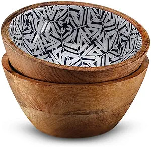 Folkulture Wooden Bowls for Food or Salad Bowls Set, Small Bowl for Serving Pasta and Cereal, Set... | Amazon (US)