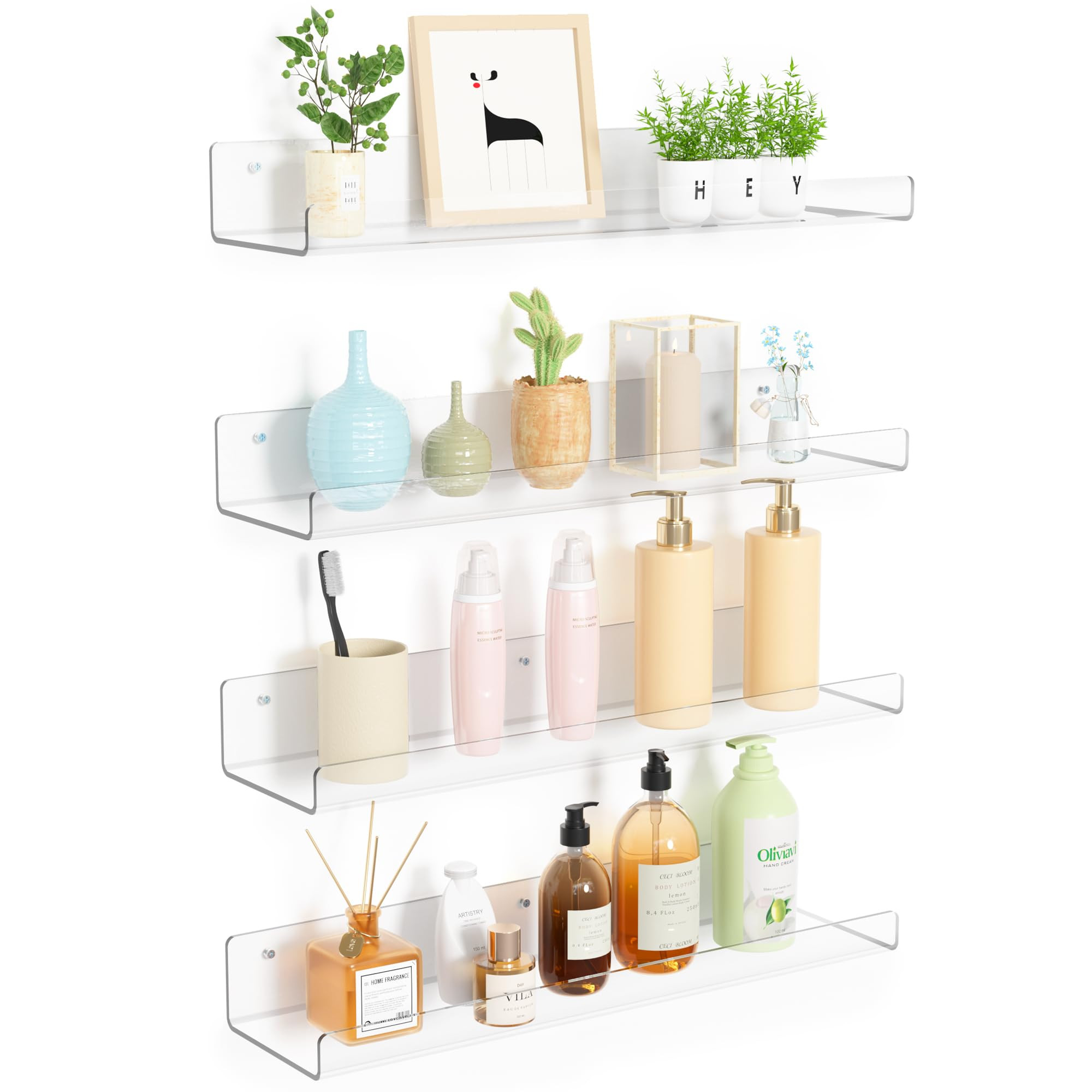 upsimples Clear Acrylic Shelves for Storage, 15" Floating Shelves Wall Mounted for Kids Bookshelf... | Amazon (US)