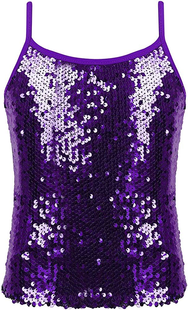 inhzoy Kids Girls Shiny Sequins Camisole Tank Top for Jazz Modern Dance Competition Spaghetti Str... | Amazon (US)