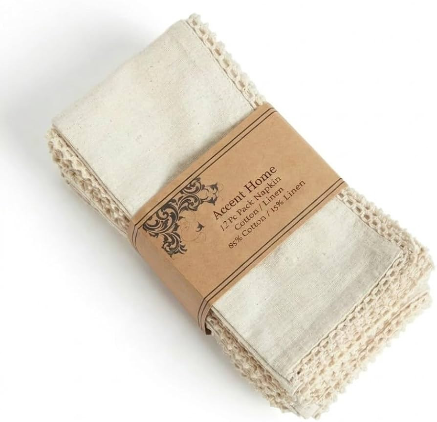 ACCENTHOME Natural Set of 12 18x18 inch Cotton Linen Dinner Napkins - Washable Soft Premium Hotel... | Amazon (US)