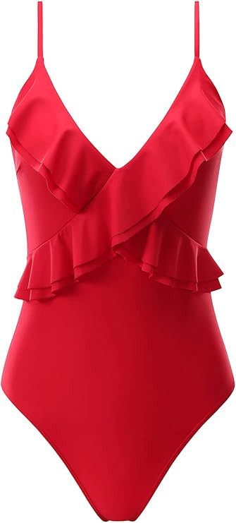 MOLYBELL Women Leopard Print Flounce, Retro Plunge Crisscross V Neck Ruffle One Piece Swimsuits M... | Amazon (US)