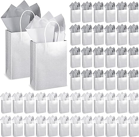 Colarr 50 Pcs 8.2 x 5.9'' Glitter Kraft Paper Favor Bag Christmas Gift Bags with 100 Tissue Wrapp... | Amazon (US)