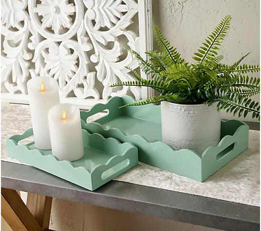 Mrs. H by Dee Hilfiger Set of 2 Scalloped Wooden Trays | QVC