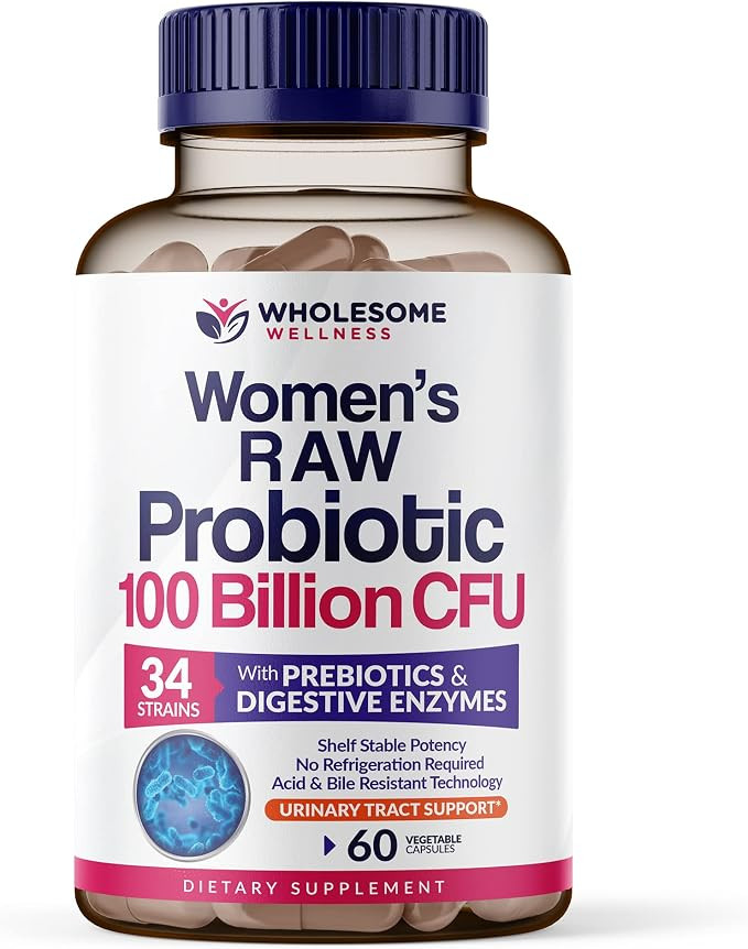 Wholesome Wellness Dr. Formulated Raw Probiotics for Women 100 Billion CFUs Capsules with Prebiot... | Amazon (US)