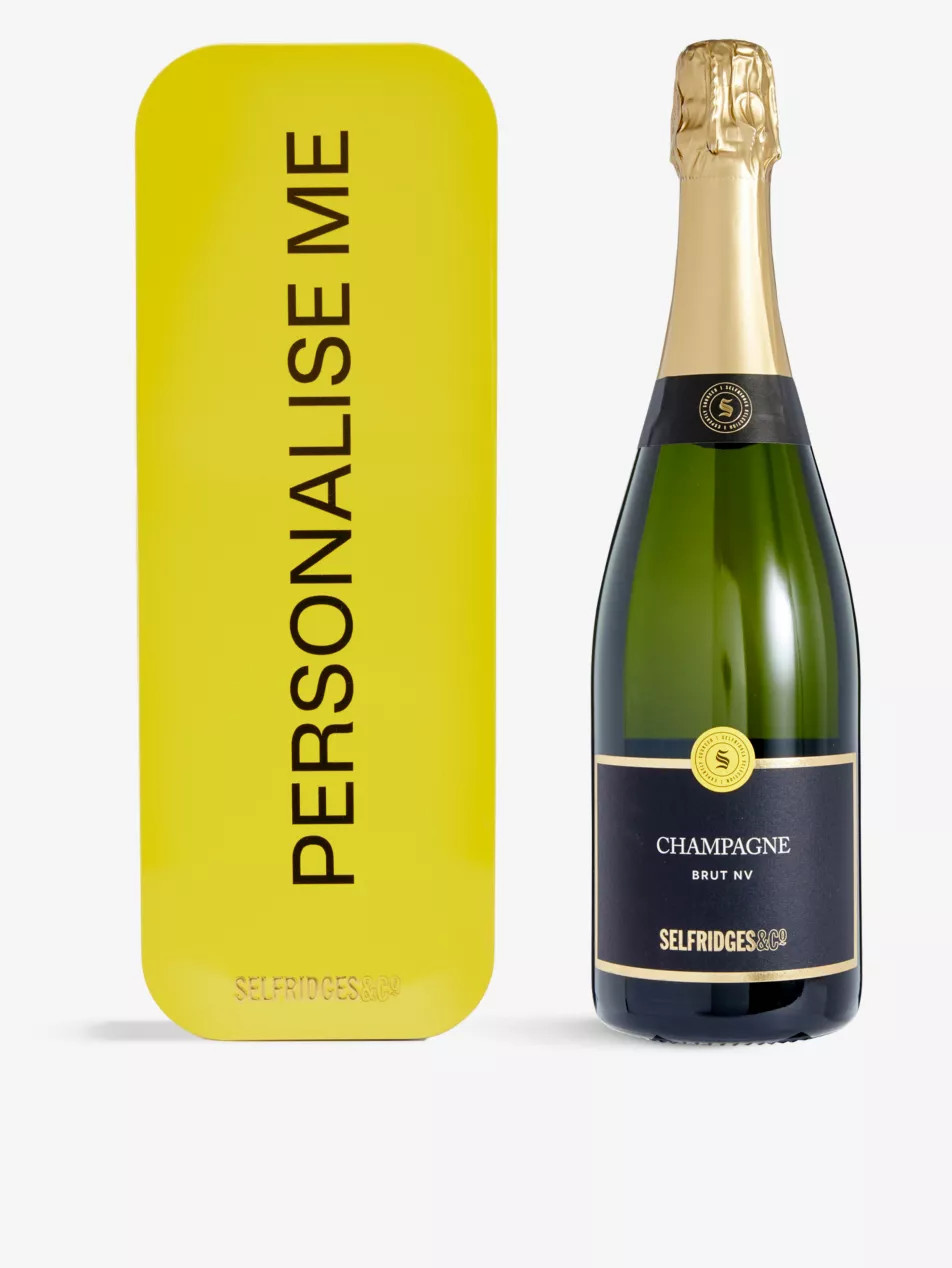 Logo-embossed personalised tin and Champagne Brut NV 750ml | Selfridges