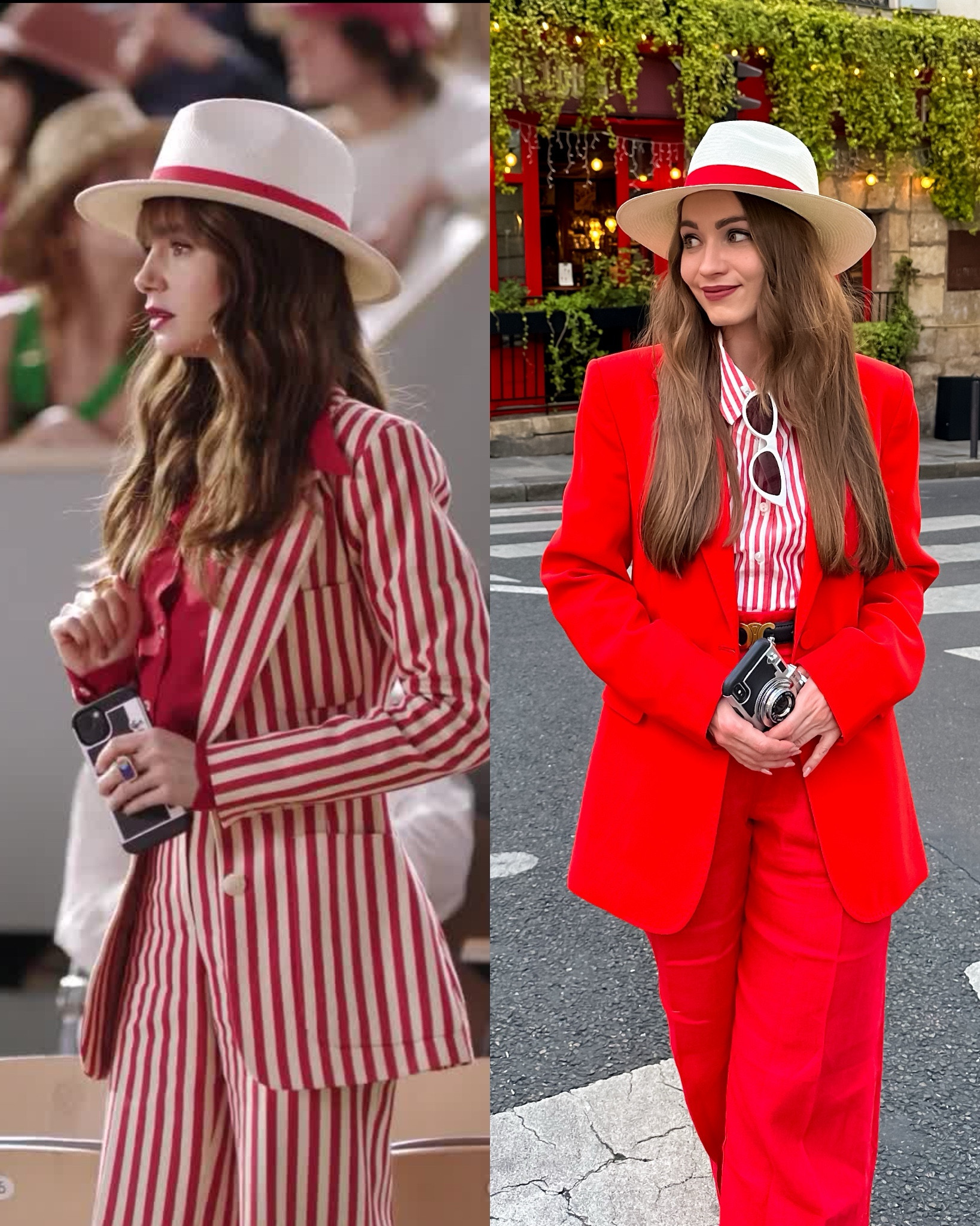 I couldn’t find a red and white striped suit for this look, but I think the opposite combo looks just as good! Would you wear it? Let me know in the comments ❤️