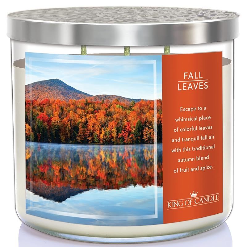King of Candle - Fall Leaves Scented Candle | 3 Wicks Highly Scented | Fresh Apples Pear Spice | ... | Amazon (US)