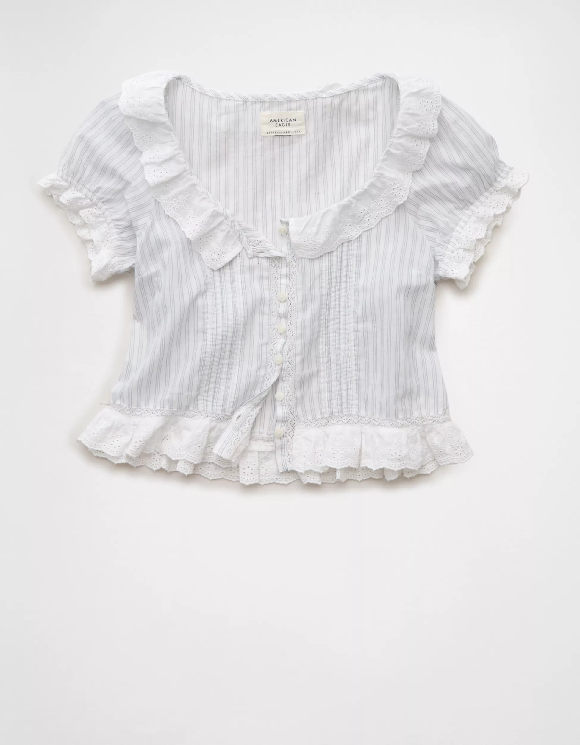 AE Schiffli Button-Up Blouse | American Eagle Outfitters (US & CA)