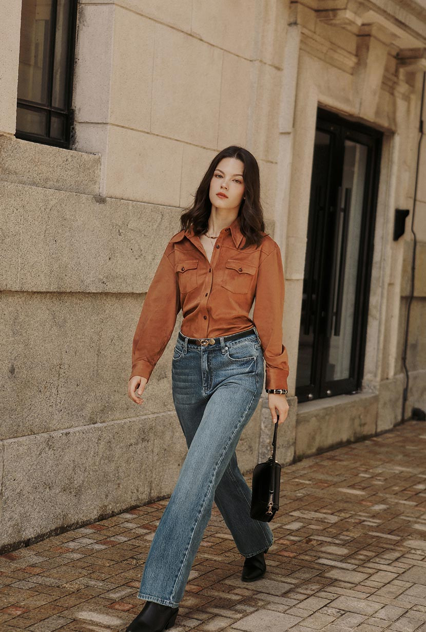 Cayden Mid Rise Straight Leg Jeans - Blue | Petite Studio NYC