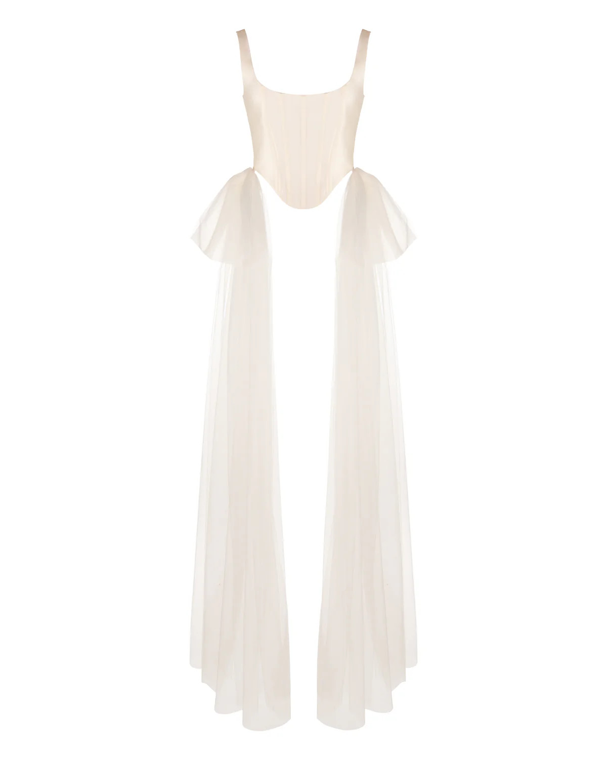 Bonnie Corset Top in Ivory Silk Wool with Tulle Bows | Over The Moon