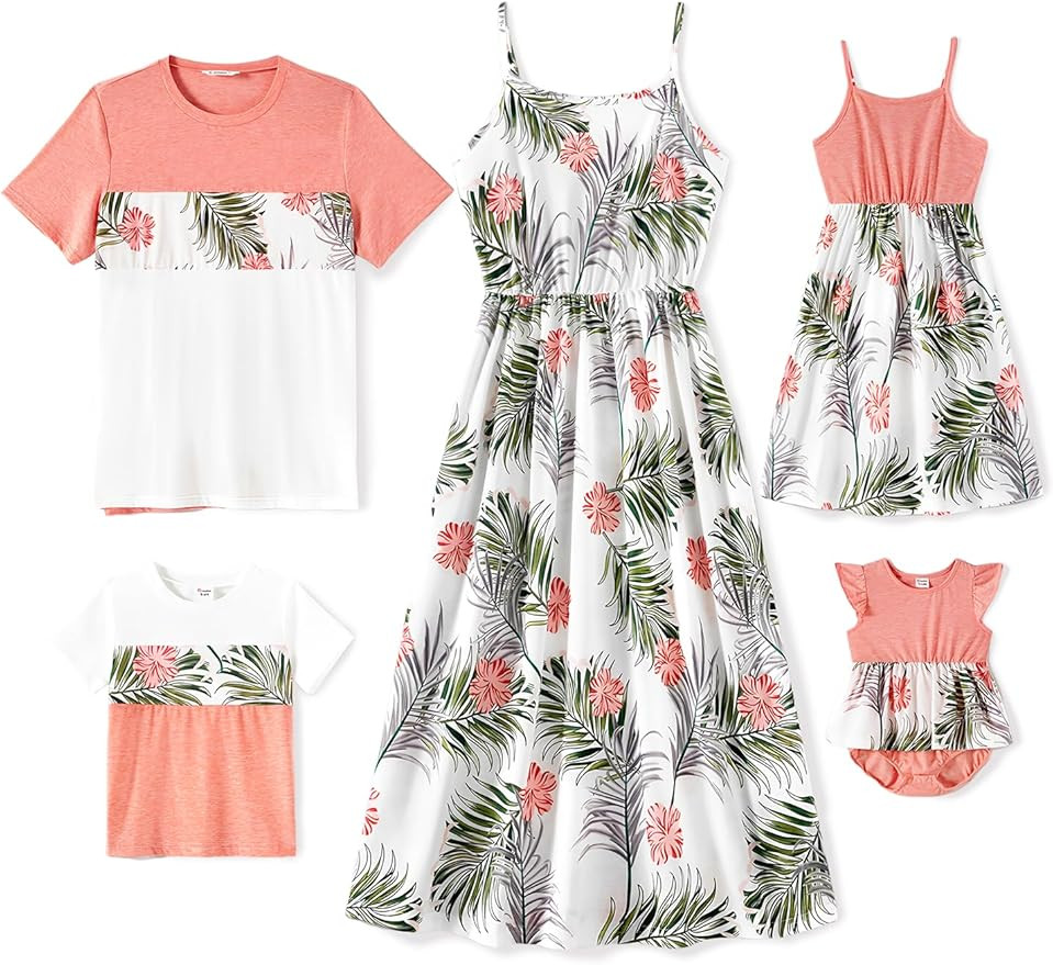 PATPAT Family Matching Outfits Mommy and Me Dresses Spaghetti Sleeveless Summer Vacation Hawaiian... | Amazon (US)